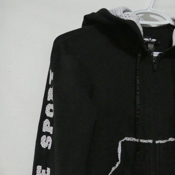 BEBE SPORT | small | Black & White Cropped Mesh Lined Hoodie | Logo & Stripes - Picture 4 of 15